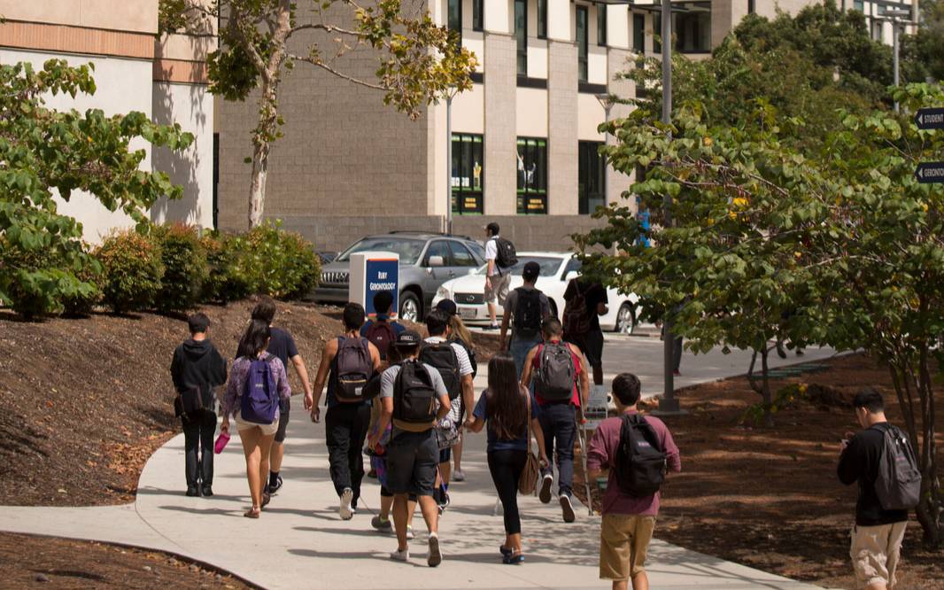 Residents walking back from class