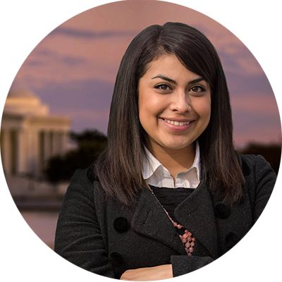 A DC Scholar standing in front of Jefferson Memorial